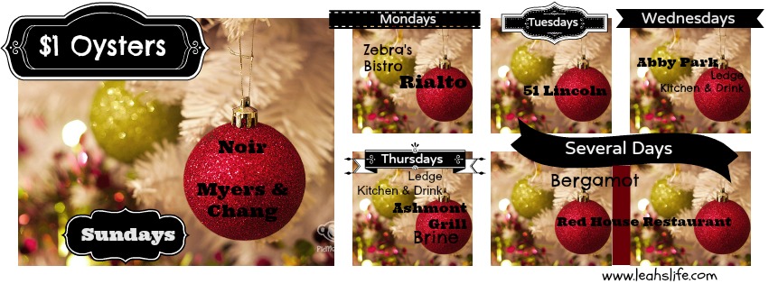 Almost 7 days a week of $1 oysters in Boston and environs.