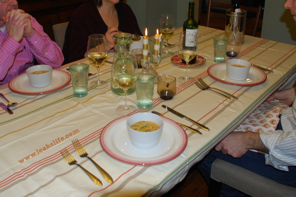 My daughter set the table earlier in the morning.  Chefs Mark and Justin prepared and plated everything in the kitchen and served dinner course by course.  We had some plated and some family style based on the dishes themselves. 