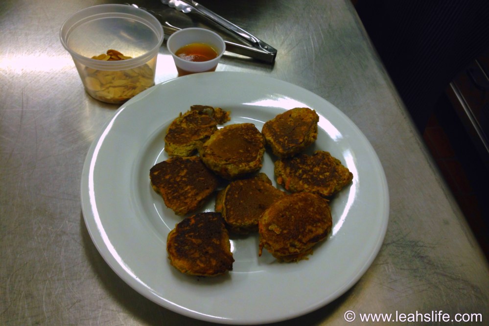 Carrot pancakes. Thanks to their texture these work well to pre-make and freeze. I toss them in the toaster oven for breakfast or a mid-afternoon snack.