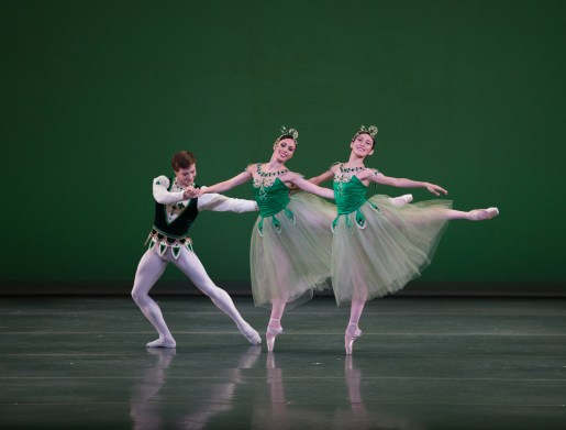 Isaac Akiba, Dalay Parrondo, Rie Ichikawa in Boston Ballet’s Emeralds ©The George Balanchine Trust. Photo by Rosalie O’Connor  