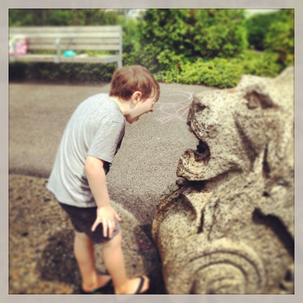 Behind the library is a wonderful set of lions.  In the summer they spray mist, but they are fun to visit year-round.