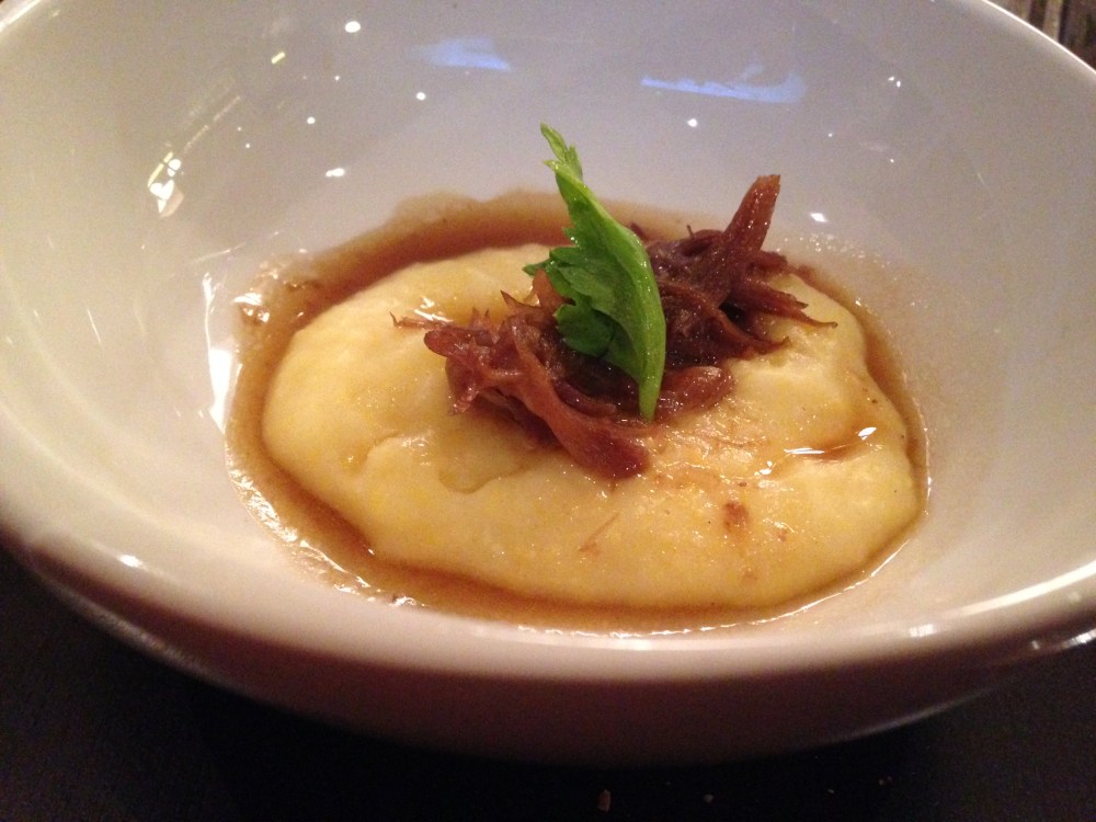 Creamy polenta with slow cooked oxtail at Papa Razzi Metro in Burlington, MA