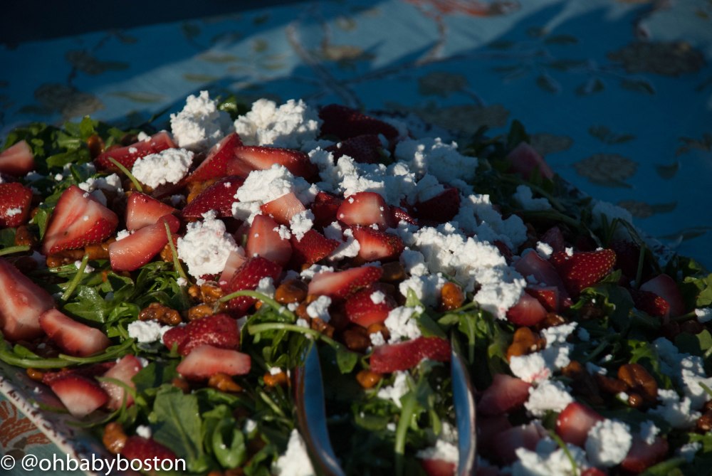 A gorgeous salad with strawberries and goat cheese. There was also steak for those who crave a little red meat.