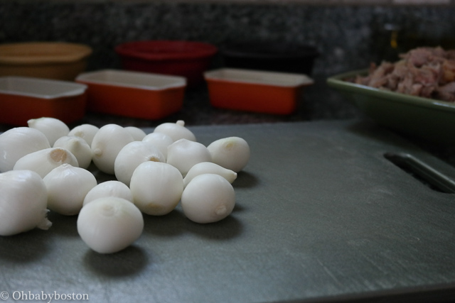 These onions come in a pint size package at the market already peeled.